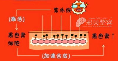 日曬原因變黑示意圖漫畫